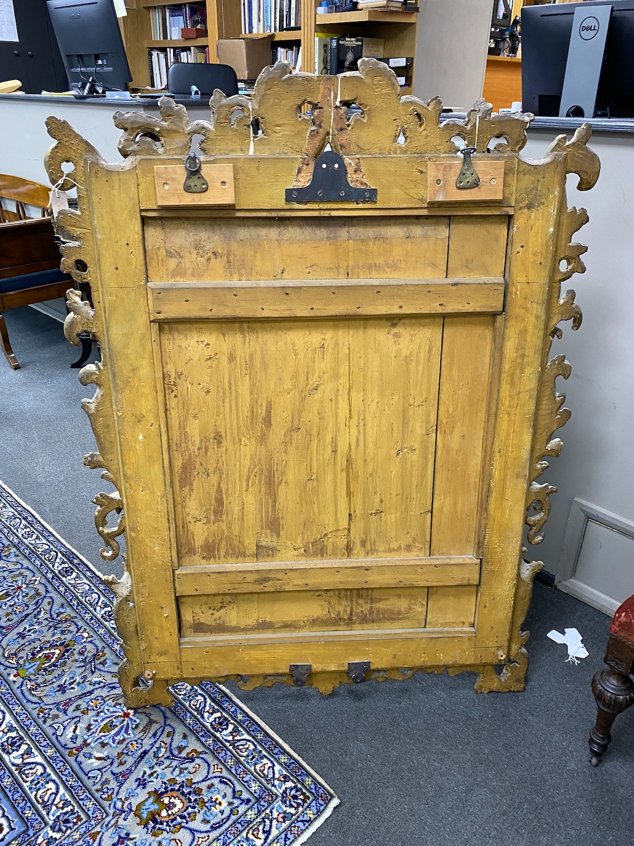 A late 18th early / 19th century rectangular carved giltwood florentine wall mirror formerly the property of Lord Bagot, Blithfield Hall, Staffordshire, width 114cm, height 152cm